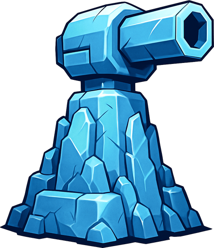 Torreta futurista grande de hielo.
In-Game asset.  2d.  High contrast.  No shadows