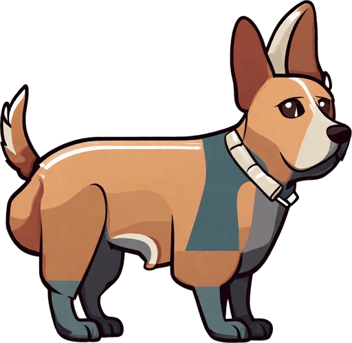 Dog. No background. Transparent background. Blank background. No shadows. 2d. In-Game asset. flat