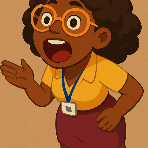 Make her open her mouth wide like she is talking very much, and lean forward slightly