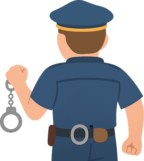 2. çizim polis. elinde kelepçe var. No background. Transparent background. Blank background. No shadows. 2d. In-Game asset. flat