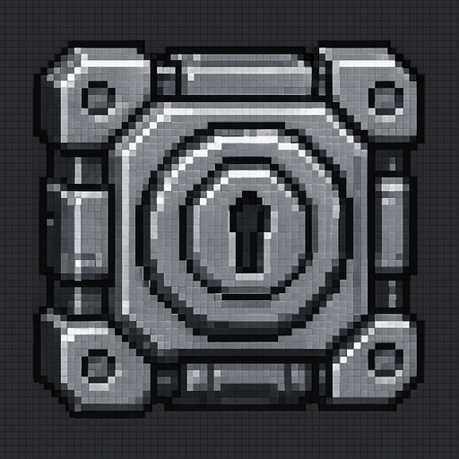 sci-fi metallic lock, pixel art.
In-Game asset.  2d.  High contrast.  No shadows