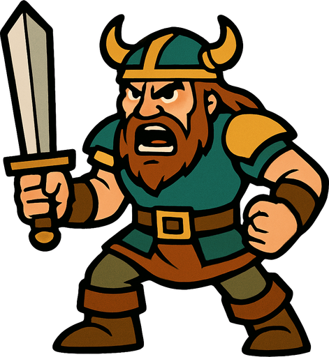 Angry warrior holding a sword.
In-Game asset.  2d.  High contrast.  No shadows