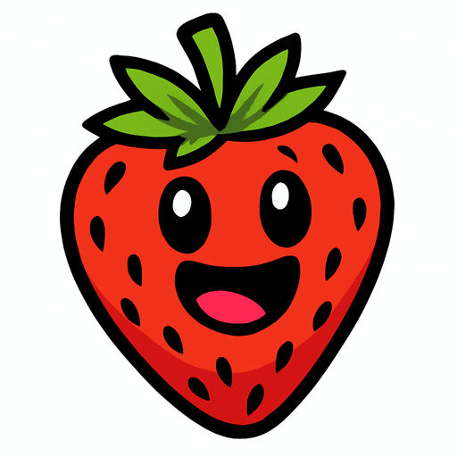 Strawberry with face.
In-Game asset.  2d.  High contrast.  No shadows