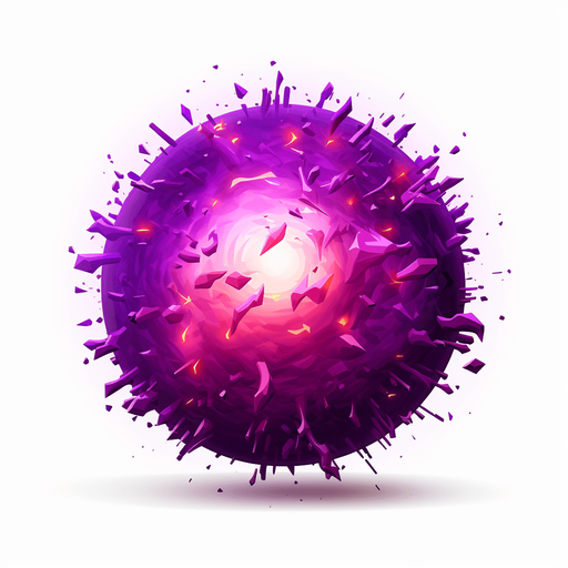 Round purple magic fireball. White core
Single Game Texture. In-Game asset. 2d. Pixelart. White background. Blank background. Low detail. High contrast.