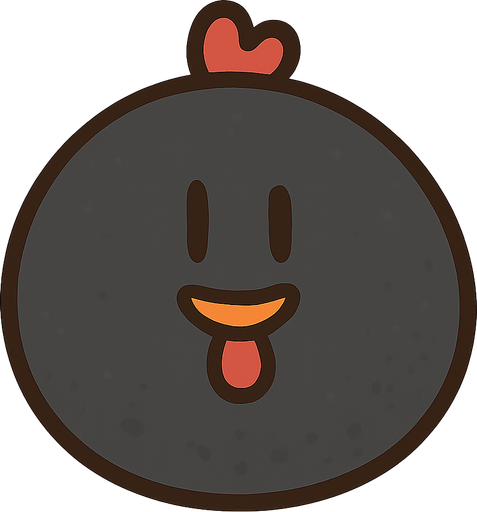 black ball chicken. No background. Transparent background. Blank background. No shadows. 2d. In-Game asset. flat