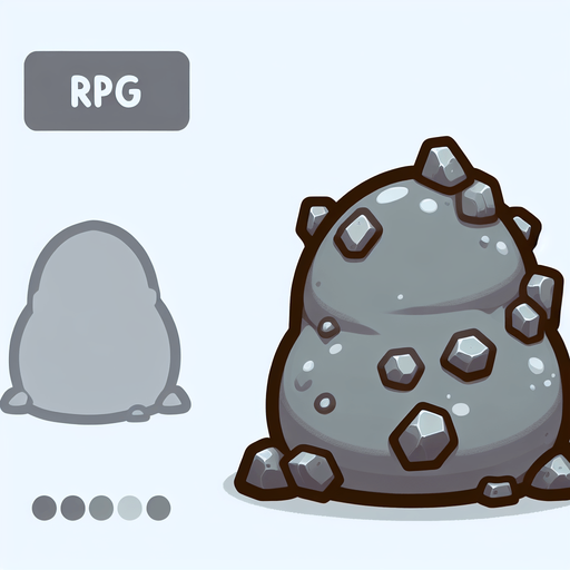 Un slime gris RPG con rocas en su espalda. Estilo suave y simple.
Single Game Texture.  In-Game asset.  2d.  Blank background.  High contrast.  No shadows