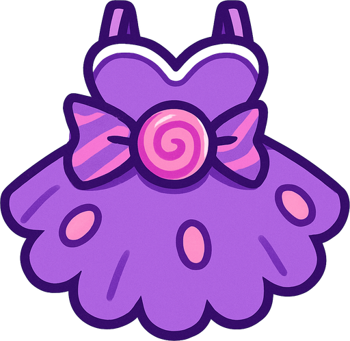cute purple candy design dress top view..
In-Game asset.  2d.  High contrast.  No shadows