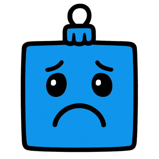 a sad Perfectly square bright blue Christmas decoration.
In-Game asset.  2d.  High contrast.  No shadows
