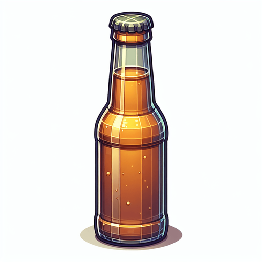 western glass beer bottle.
Single Game Texture. In-Game asset. 2d. Blank background. High contrast. No shadows.