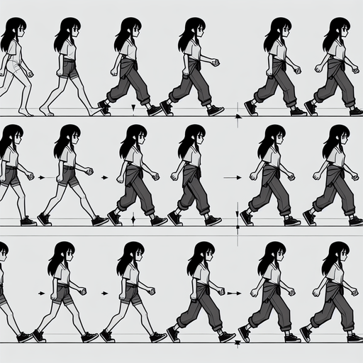 spritesheet of a person walking.
Single Game Texture. In-Game asset. 2d. Blank background. High contrast. No shadows.