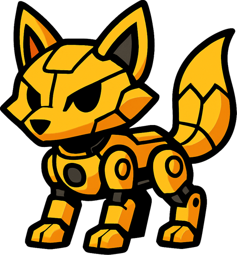 Fox robot amarillo.
In-Game asset.  2d.  High contrast.  No shadows