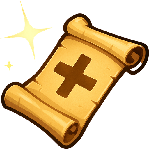 Smal enchancement scrool from online game with shine effected.
In-Game asset.  2d.  High contrast.  No shadows