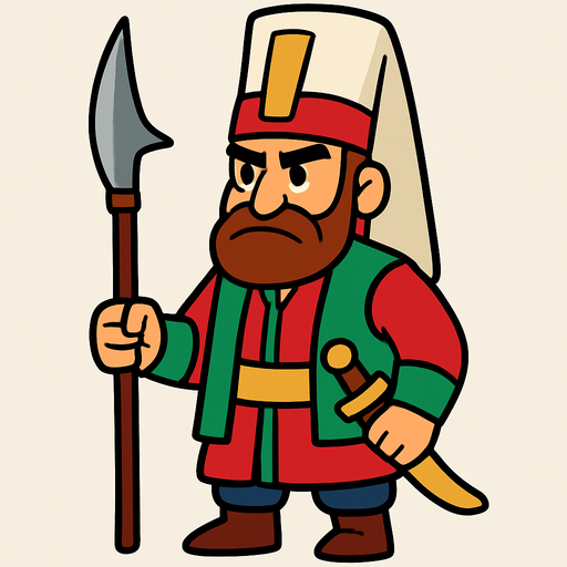 Animasyon çizgi dizi tarzında yeniçeri.
In-Game asset.  2d.  High contrast.  No shadows
