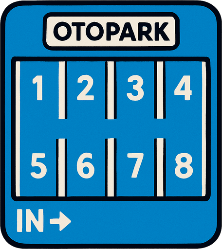 Otopark 8 slotlu.
In-Game asset.  2d.  High contrast.  No shadows