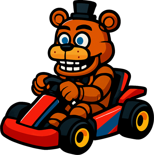 Un oso animatronico en un kart.
In-Game asset.  2d.  High contrast.  No shadows