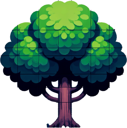 Tree.
Single Game Texture.  In-Game asset.  2d.  Blank background.  High contrast.  No shadows