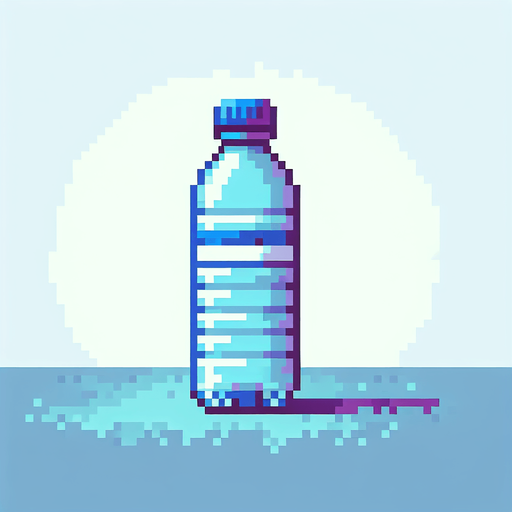 pixel art, a water bottle.
Blank background. High contrast. No shadows.