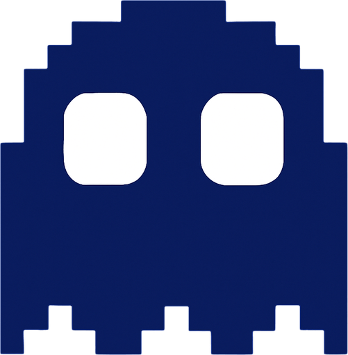 Pacman dark blue ghost with plain white eyes.
In-Game asset.  2d.  High contrast.  No shadows