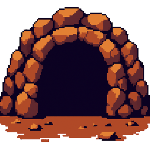 2d pixel cave'view from outside.
In-Game asset.  2d.  High contrast.  No shadows