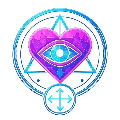 Neon cyberpunk mobile game button for casting spells, dialogue, doors and object interactions magic gemstone crystal sigil eyeball heart triangle topdown flat 3d 2d hologram futuristic glowing occult chic