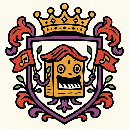 RoyalCrest de una Sala de Conciertos Viviente.
In-Game asset.  2d.  High contrast.  No shadows