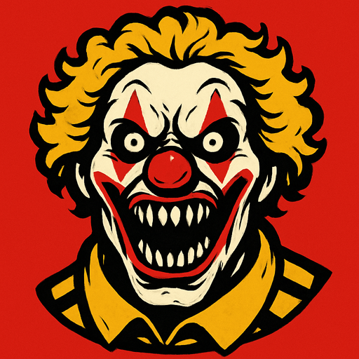 mcdonalds clown scary head.
In-Game asset.  2d.  High contrast.  No shadows
