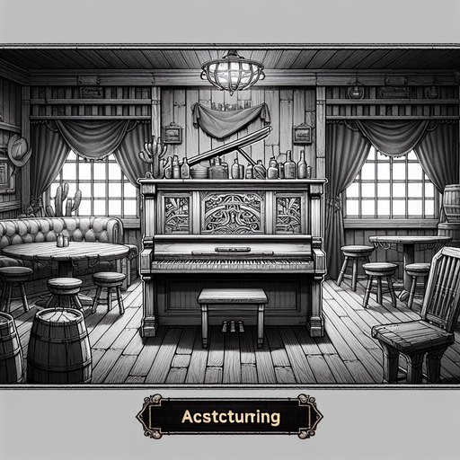 wild west  saloon piano real life.
Single Game Texture. In-Game asset. 2d. Blank background. High contrast. No shadows.