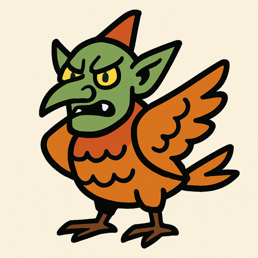 2d bird goblin.
In-Game asset.  2d.  High contrast.  No shadows
