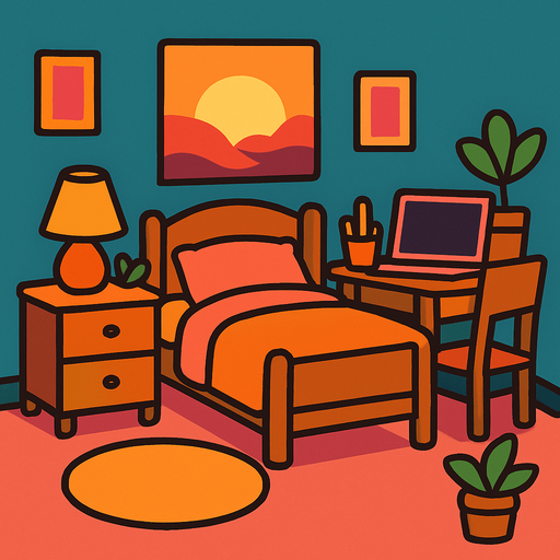 create a cute room, lo fi room.
In-Game asset.  2d.  High contrast.  No shadows