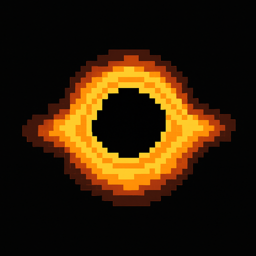 Пиксельная черная дыра желто черного цвета.
In-Game asset.  2d.  High contrast.  No shadows