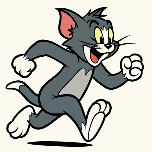 çizgi film olan kedi tom'u koşan şekilde çiz.
In-Game asset.  2d.  High contrast.  No shadows