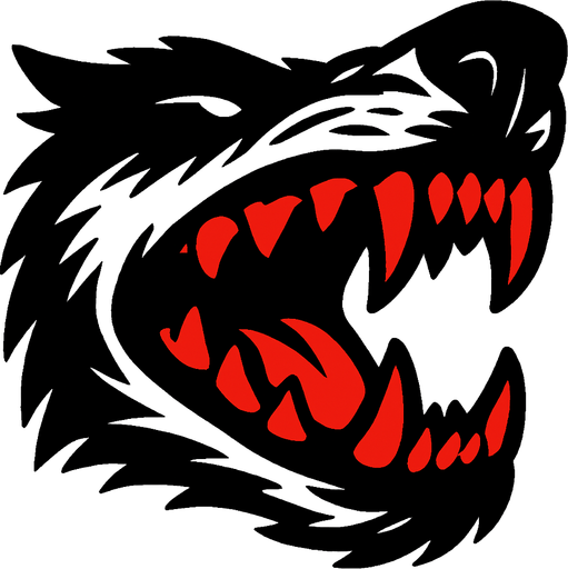 Mordida, dientes de lobo cerrados.
In-Game asset.  2d.  High contrast.  No shadows