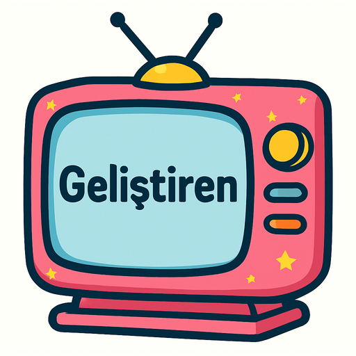 Draw the dreamy TV from Doraemon, and write "Geliştiren" on it..
In-Game asset.  2d.  High contrast.  No shadows