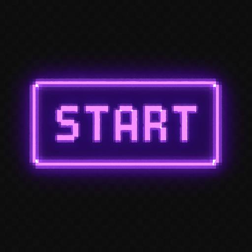 A single rectangular pixel art button labeled “Start” in a purple neon tone, designed for a lo-fi rhythm-based pixel art game. The button has soft glowing edges, a subtle pixel shadow, and a clean 1-bit pixel font. The overall mood is cozy and dreamy, matching a neon-lit DJ studio aesthetic. The background should be transparent..
In-Game asset.  2d.  High contrast.  No shadows