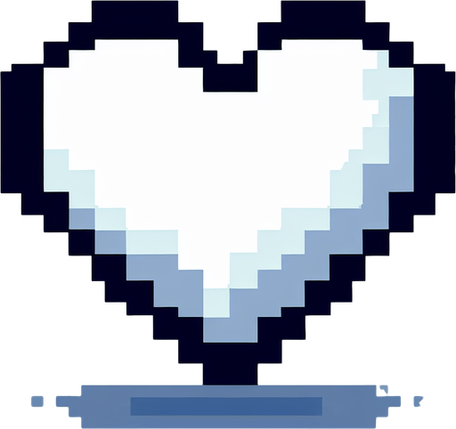 A white heart. Pixel art..
Single Game Texture.  In-Game asset.  2d.  Blank background.  High contrast.  No shadows