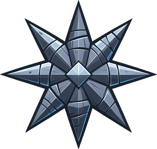 Ninja Star.
Single Game Texture. In-Game asset. 2d. Blank background. High contrast. No shadows.