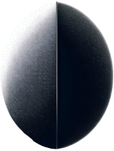 Elongated elipse with black top half and white bottom half.