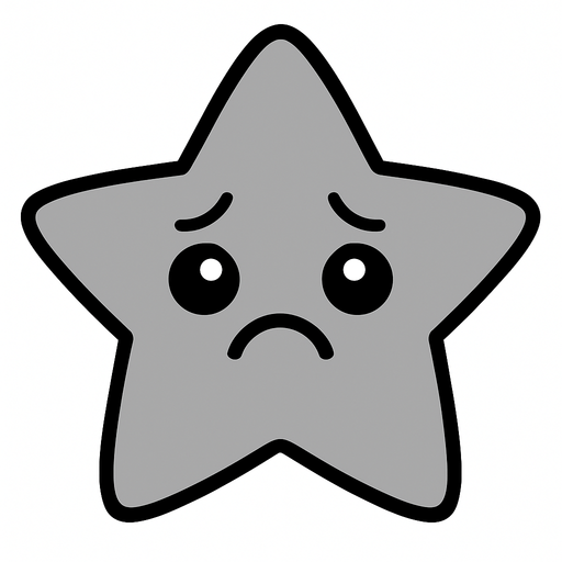 crea una estrella kawai deprimida y de color gris simple.
In-Game asset.  2d.  High contrast.  No shadows