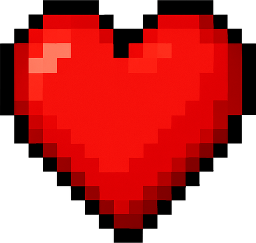 Corazón pixel art de color rojo.
In-Game asset.  2d.  High contrast.  No shadows