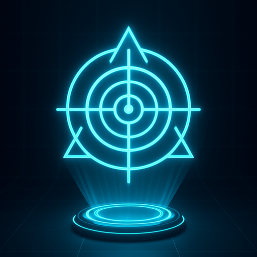 3d hologram neon cyberpunk sigil bullseye symbol magick sacred geometry corporate, logo projection flat symmetrical