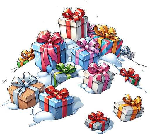 Simple Snow dunes cartoon. Christmas gifts at bottom