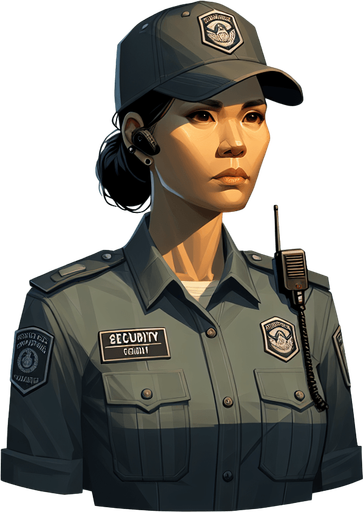 create night guard.
Single Game Texture.  In-Game asset.  2d.  Blank background.  High contrast.  No shadows