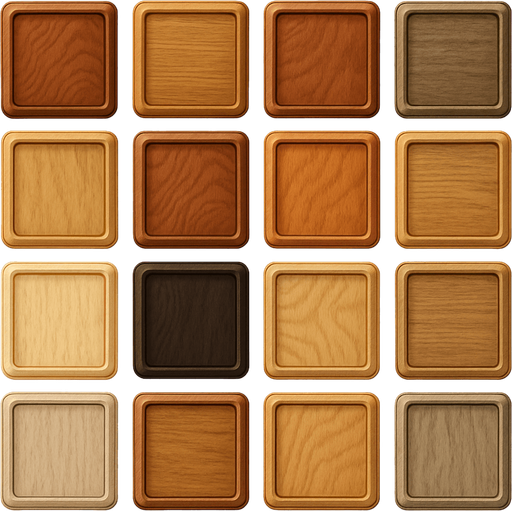 Pack of different Othello board square cells of wood, different wood.
In-Game asset.  High contrast.  No shadows. 3D