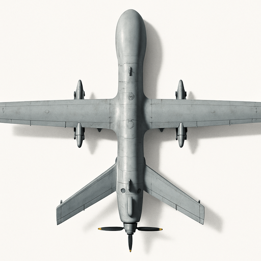 Askeri drone, üstten görünüm, gerçekçi, yazısız.
In-Game asset.  2d.  High contrast.  No shadows