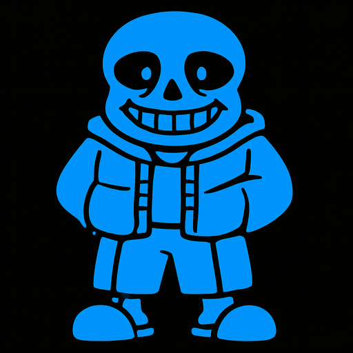 Sans de color azul.
In-Game asset.  2d.  High contrast.  No shadows