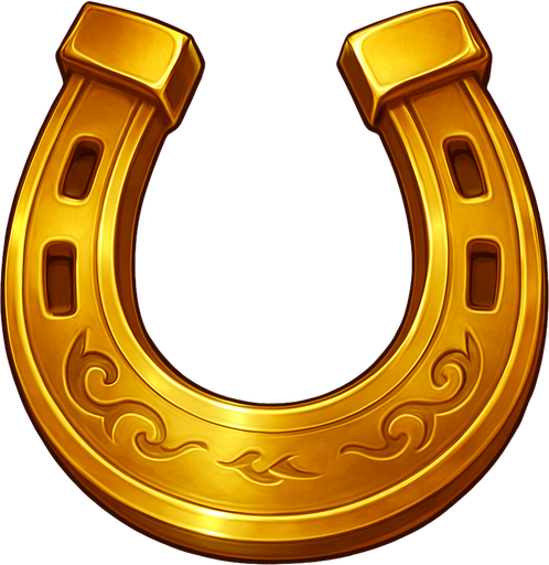 Crea un asset para el símbolo 'F' de Megaways: una Herradura Dorada.
Una herradura clásica, pero de color dorado brillante y con un acabado metálico. Puede tener pequeños detalles grabados o incrustaciones sutiles. Debe transmitir buena suerte y fortuna (15x). Estilo de casino elegante. Fondo transparente. Un amuleto de la suerte..
In-Game asset.  2d.  High contrast.  No shadows