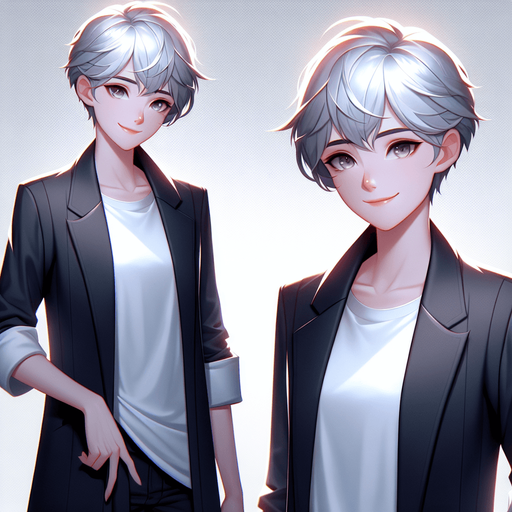 3d pixar/disney style. Design a friendly, confident, and approachable mentor character for a self-discovery game. The character has short, neatly styled silver-white hair, a warm smile, and kind, expressive eyes. They wear a sleek black blazer over a white T-shirt, symbolizing professionalism mixed with approachability. The character exudes wisdom, positivity, and calmness, acting as a guide for the player. Their presence is meant to inspire trust and provide encouragement, appearing as a glowing, slightly ethereal figure in the game world. They move gracefully and radiate an aura of gentle strength, guiding the hero on their journey of self-discovery and growth..
In-Game asset. 3d. Blank background. High contrast. No shadows.