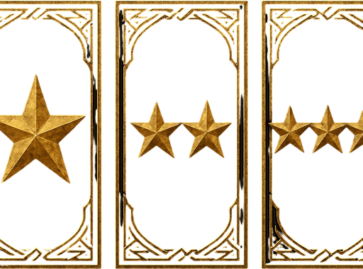 slice 3 the screen. First One golden star, second two golden stars, third three golden stars all in LOTR style.
In-Game asset.  2d.  High contrast.  No shadows