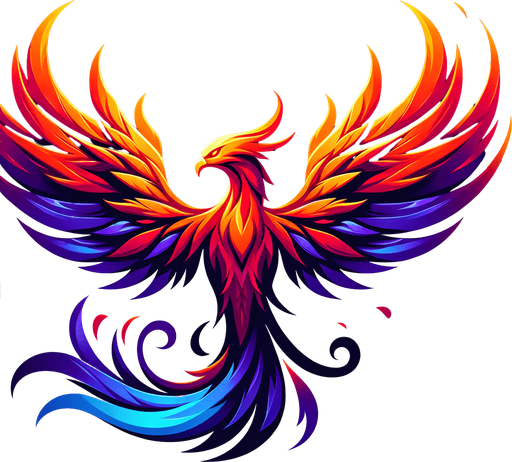 A fiery Phoenix with wings outspread..
Single Game Texture. In-Game asset. 2d. Blank background. High contrast. No shadows.