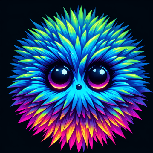 Round furry, cute alien ball with big eyes. vivid colours, looking at 45 degrees to the right.
Single Game Texture. In-Game asset. 2d. Blank background. High contrast. No shadows.